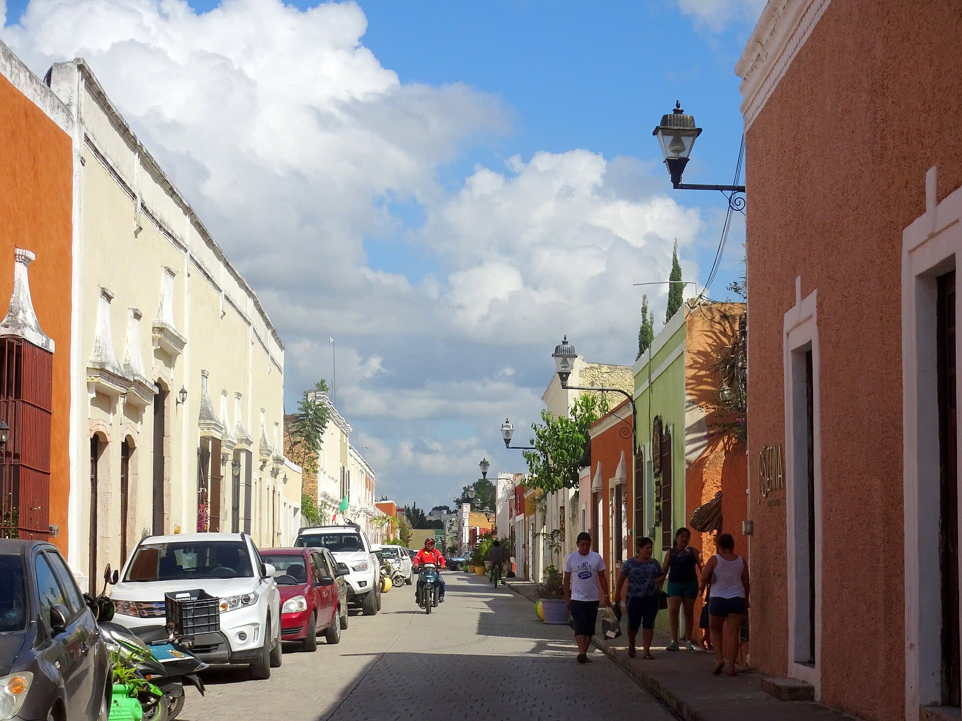 Colorful colonial street on Calzada de los Frailes in Valladolid