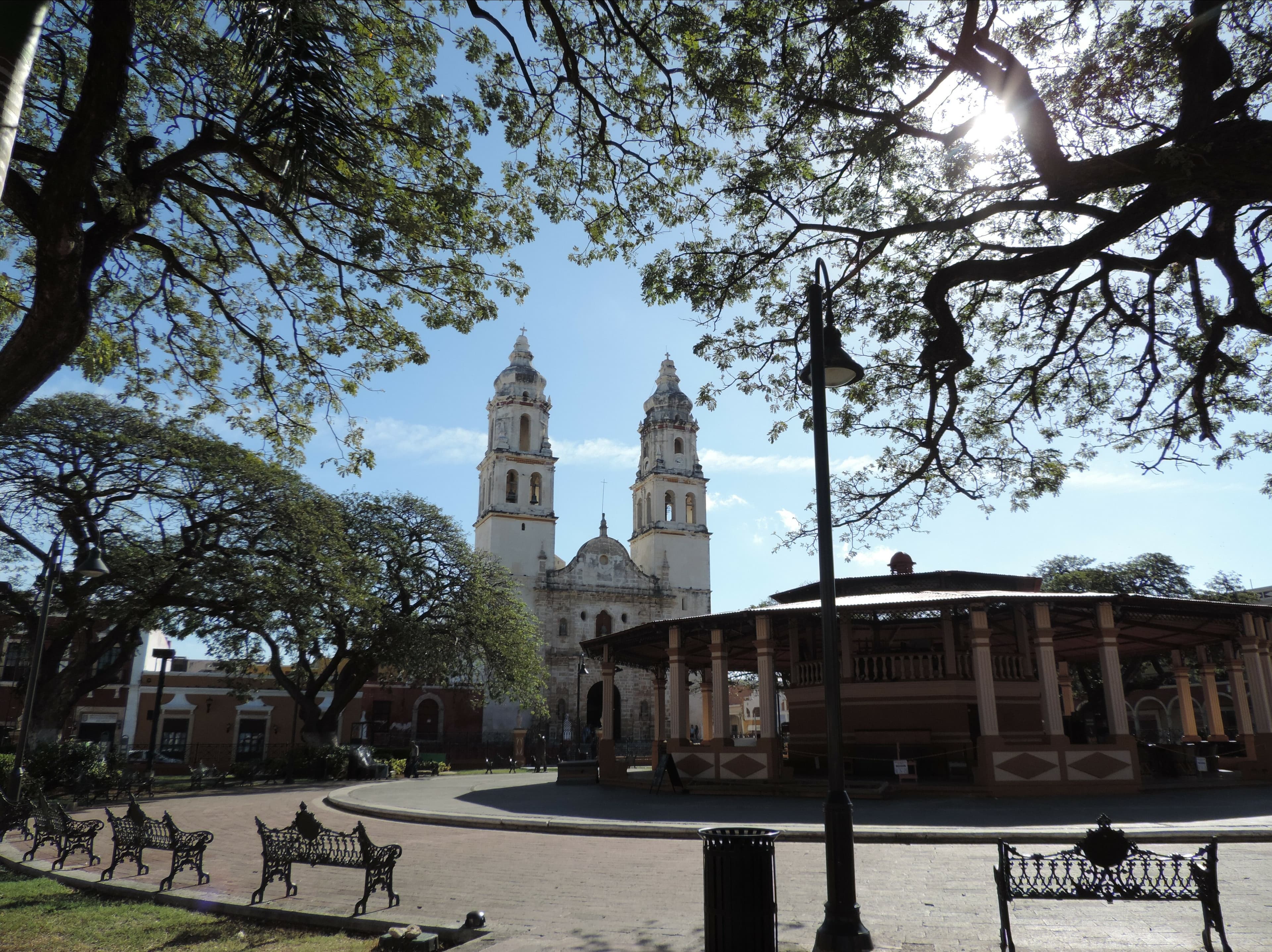 Colourful colonial facades on a quiet street in Campeche