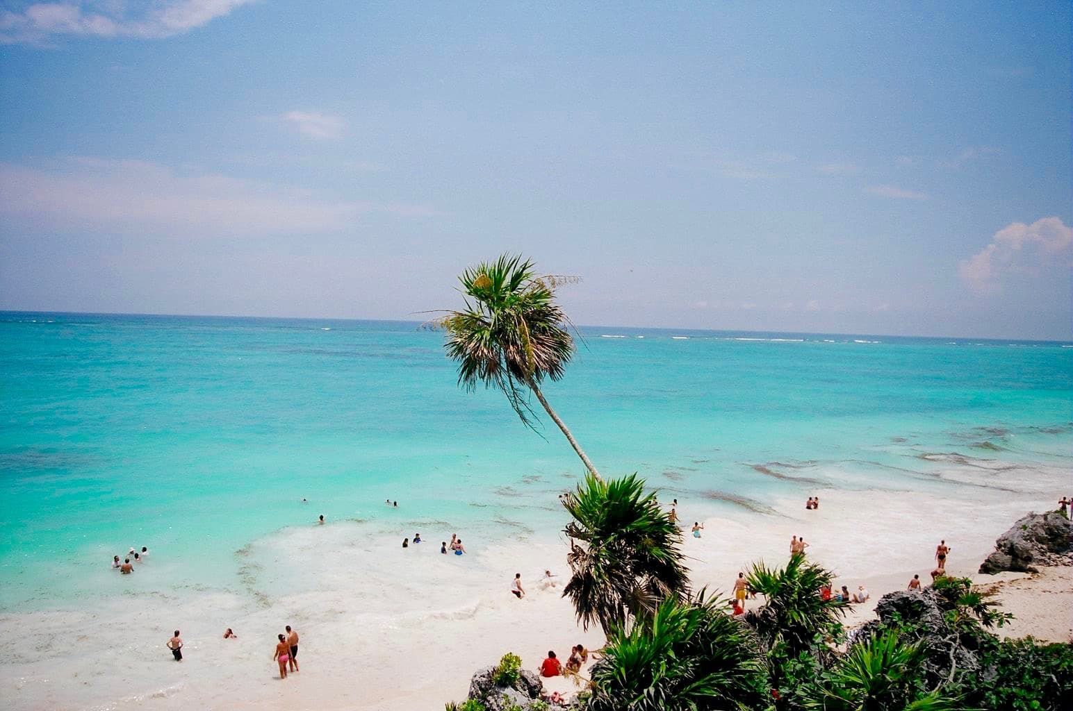 White sand and turquoise Caribbean water on Tulum beach